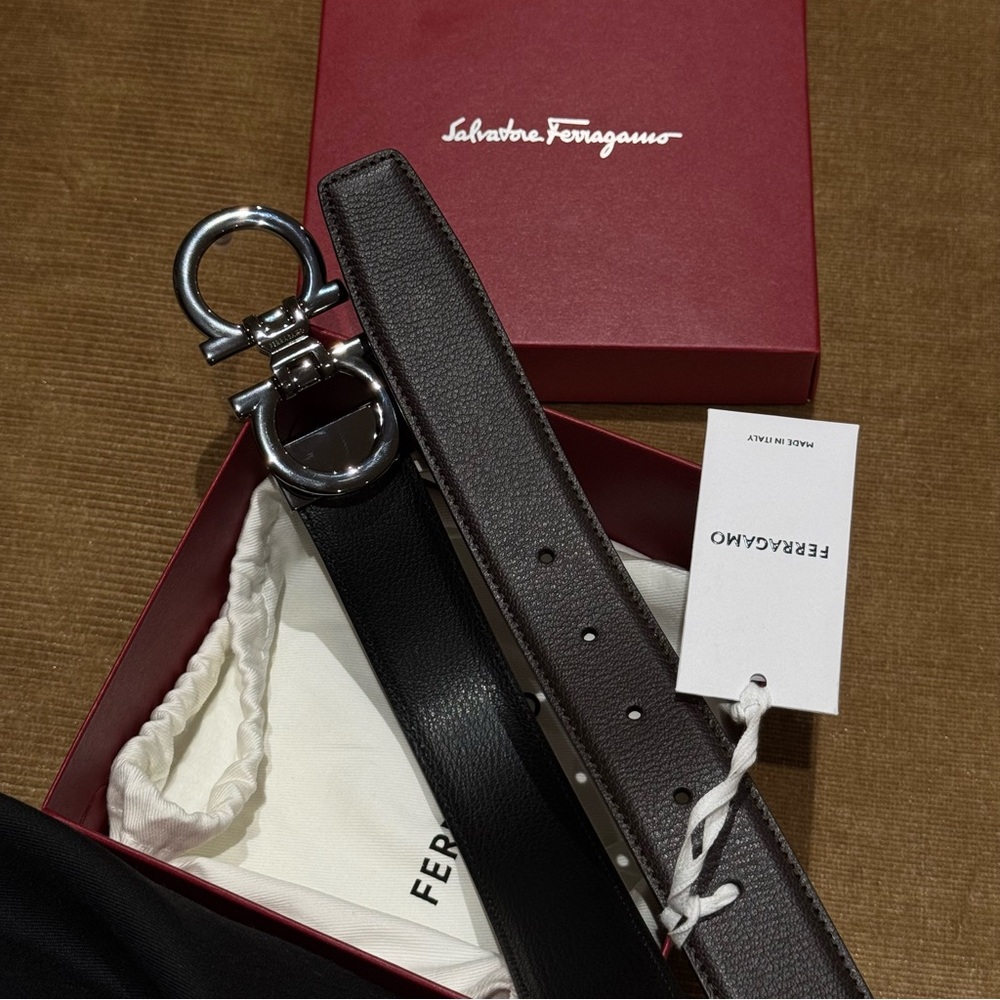 Salvatore Ferragamo Black and Brown Leather Belt Bag